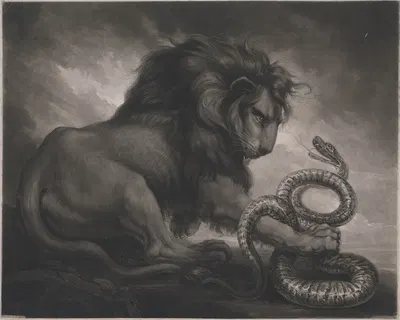 Lion and Snake by Джеймс Норткот, 1799 — digital art print download
