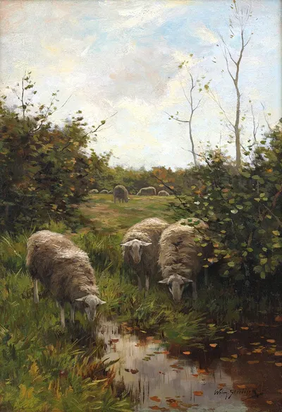 Sheep at a Pond by Виллем Стиллинк-младший — digital art print download
