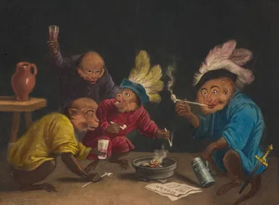 The Singerie [Four monkeys smoking pipes] by Александр-Габриэль Декамп — digital art print download