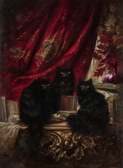 Three black cats by Карл Келер — digital art print download