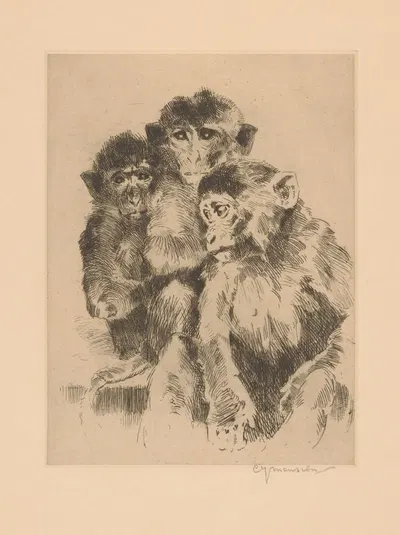 Three monkeys by Корнелис Ян Менсион — digital art print download