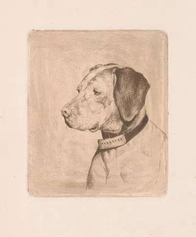 Head of a dog with a collar by Joseph Schippers, 1894 — digital art print download