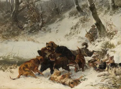 Boar hunt by Карл Фридрих Дейкер, 1874 — digital art print download