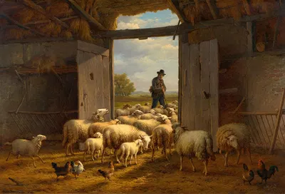 Schafherde im Stall by Южен Жозеф Вербокховен, 1880 — digital art print download