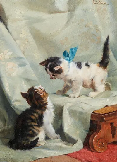 Zwei spielende Katzen by Julius Adam the younger — digital art print download