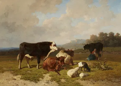 Rinder und Schafe auf der Weide by Луи Робб — digital art print download