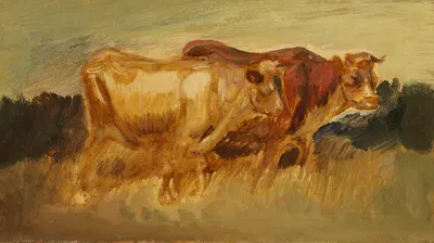 Zwei Kühe in Landschaft by Wilhelm Busch, 1880 — digital art print download