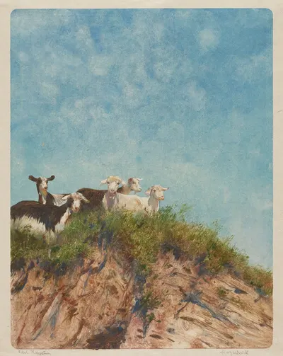 Goats on a Hill by Carl Friedrich Kappstein, 1905 — digital art print download