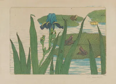 Grenouilles, iris et nénuphars by Charles-Louis Houdard, 1898 — digital art print download
