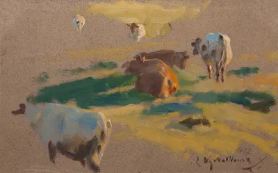 Oxen Grazing by Леон Вычулковский, 1887 — digital art print download
