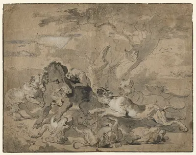 Boar Hunt by Абрахам Хондиус, c. 1672 — digital art print download