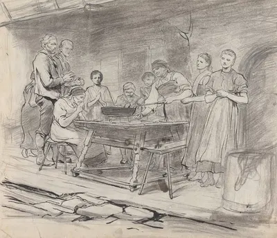 Study of Women and Men Saying Grace, Before a Meal by Сэр Хьюберт фон Херкомер — digital art print download