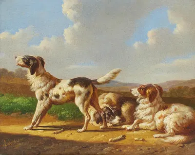 Setters in a landscape by Albertus Verhoesen, 1840 — digital art print download