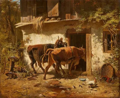 Bauernhof mit Ochsengespann by Otto Friedrich Gebler, 1864 — digital art print download