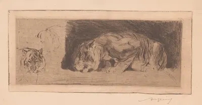 Studieblad met tijgers by Armand Heins, 1866-1910 — digital art print download