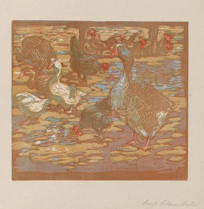 Waterfowl and Chickens (Wasservögel und Hühner) by Emil Pottner, c. 1920 — digital art print download