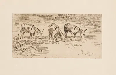 Four Donkeys in a Meadow by Феликс Илер Бюо — digital art print download