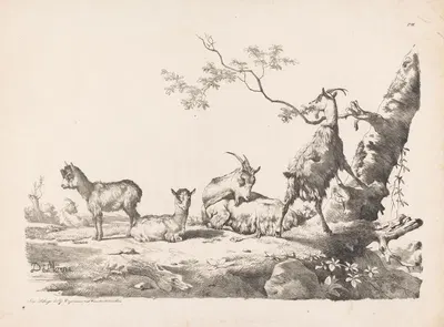 Goats with young in a landscape near a tree by Жан-Луи ДеМарн, 1816 — digital art print download