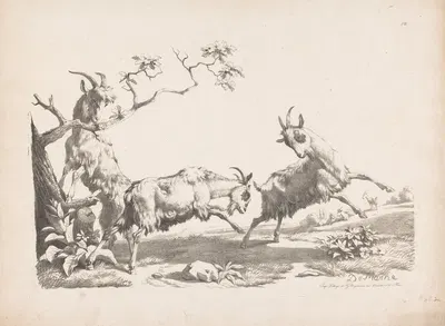 Three goats in a landscape by Жан-Луи ДеМарн, 1816 — digital art print download