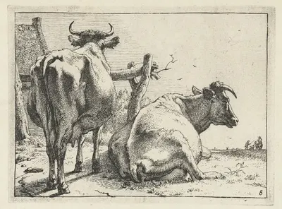 Two cows seen from behind by Паулус Поттер, 1650 — digital art print download