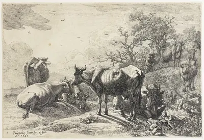 De veehoeder by Паулус Поттер, 1643 — digital art print download