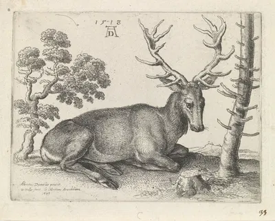 Liggend hert, naar rechts by Венцеслав Голлар, 1649 — digital art print download