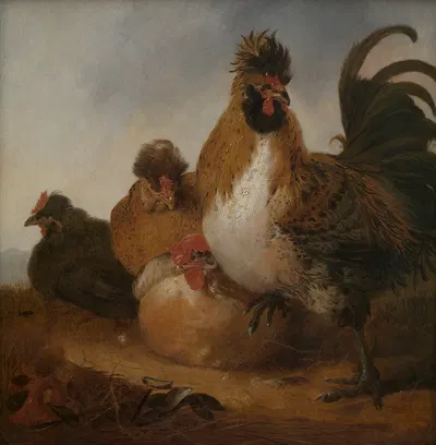 Cock and Hens by Аельберт Кёйп, 1650 — digital art print download