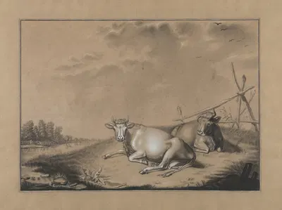 Cows in a landscape by Южен Жозеф Вербокховен — digital art print download
