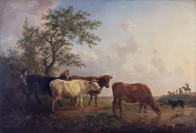 Landscape with Cows at Sunrise by Jean Baptiste De Roy, 1804 — digital art print download