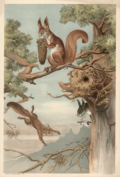 Squirrel by Alfred Fiedler, 1910 — digital art print download