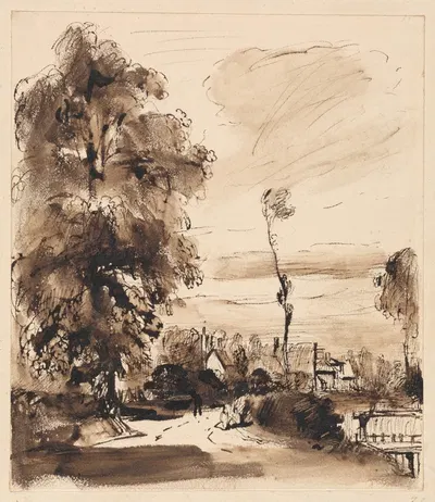 A Country Lane with Cottages by Thomas Creswick — digital art print download