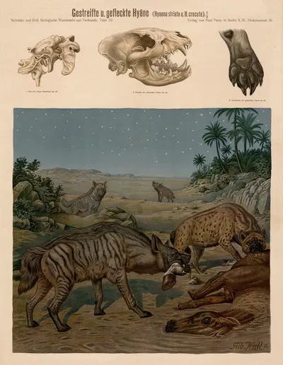 Striped and Spotted hyena by Albert Kull — digital art print download