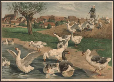 Geese by Hans Schmidt, 1910 — digital art print download
