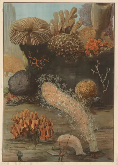 Corals and fungi by Paul Flanderky, 1910 — digital art print download