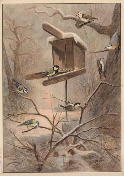 Titmice by Paul Flanderky, 1909 — digital art print download