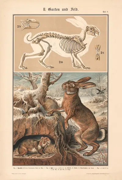 Hamster and hare by Albert Kull, 1911 — digital art print download