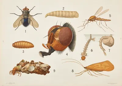 Diptera and spring flies by Bengtsons litografiska, 1911 — digital art print download