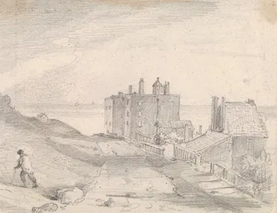 Sketch of a Cliffside Road and Buildings, Hastings by Томас Хастингс, 1820 — digital art print download