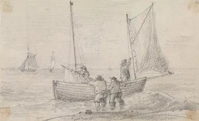 Sketch of a Group Preparing the Sails near the Shore, Hastings by Томас Хастингс — digital art print download