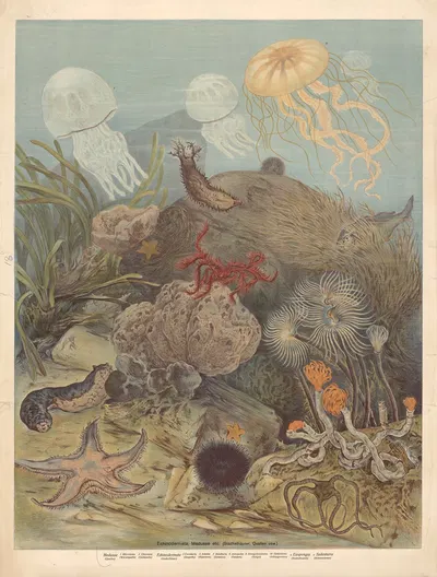 Echinoderms and jellyfish by F. E. Wachsmuth, 1890 — digital art print download
