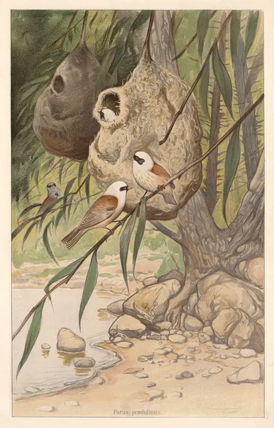 Penduline tit (Parus pendulinis) by F. E. Wachsmuth, 1890 — digital art print download