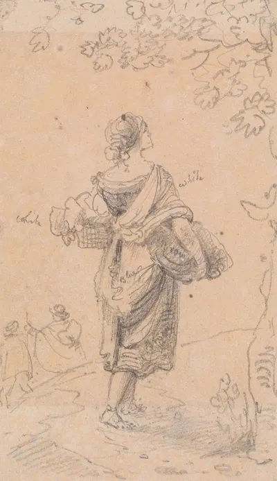 Sketch of a Woman Carrying a Sack and a Basket by Томас Хастингс — digital art print download