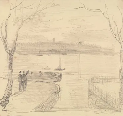 Sketched View from East Cowes, West Cowes in the Distance by Томас Хастингс — digital art print download