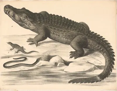 a Kokodil (Crocodilus vulgaris) b Eidechse (Lacerta agilis) c Blindschleiche (Anguis fragilis) by Franz Engleder, 1860 —…