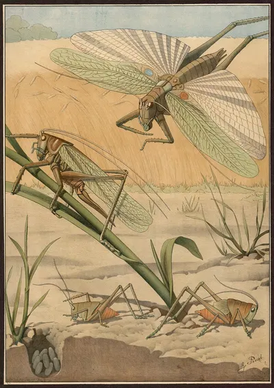 Green Grasshopper (Omocestus viridulus) by G. Pascal, 1909 — digital art print download