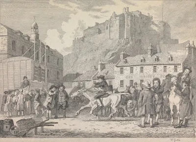Edinburgh Castle and Horse Fair by Walter Geikie, 1830 — digital art print download