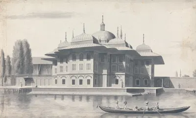 Man in a Boat Being Rowed Past a Pavilion by Willey Reveley — digital art print download