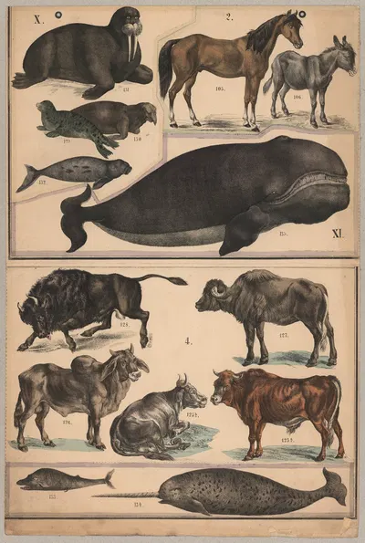 Whales and oxen by P.T. Malling, 1890 — digital art print download