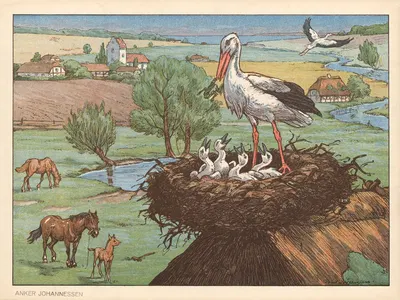 Stork, stork langeben… unger i reden by Пуль Кристиан Йоргенсен, 1925 — digital art print download