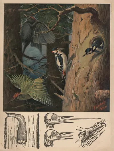 Woodpecker by Walter Heubach, 1890 — digital art print download